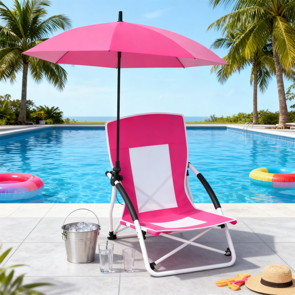 Beach Umbrella Chair For Adults With Adjustable Parasol UPF50+ Sun Tear-proof 600D Oxford Fabric 360° Adjustable Tilt_voghion.com